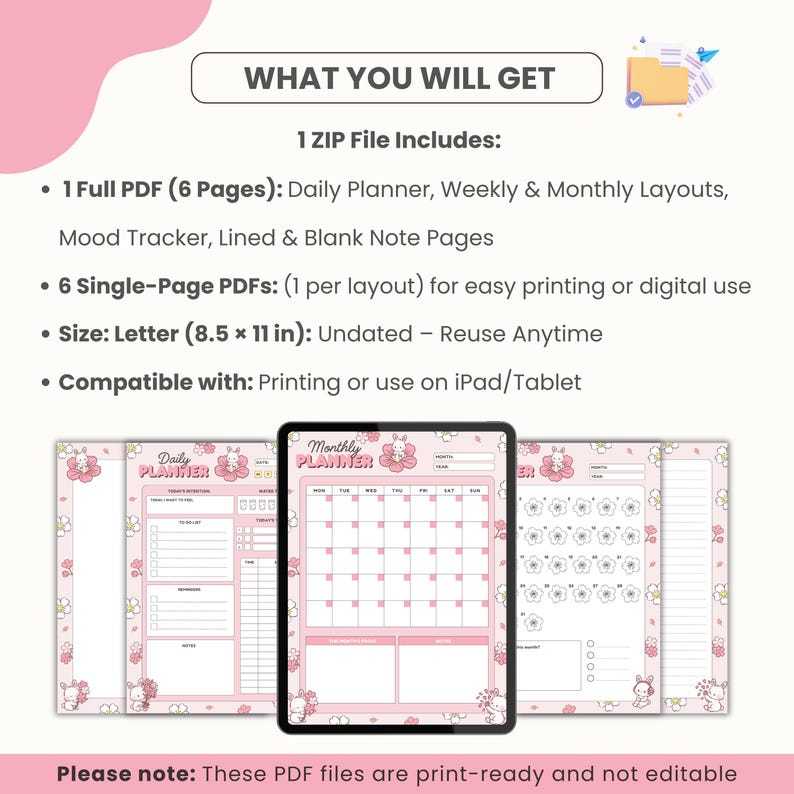 Cherry Blossom Planner Set – Printable and Digital Planner, Daily ...
