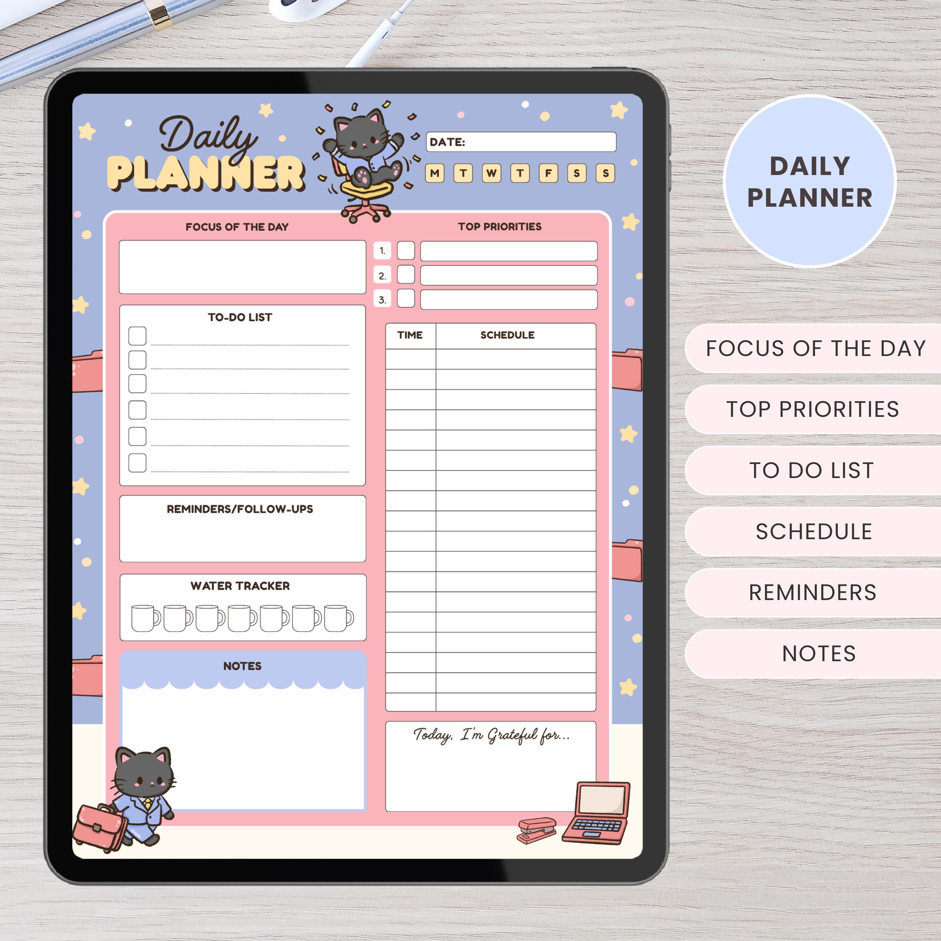 Workday Planner, Dreamy Office Cat Theme, Productivity Planner ...