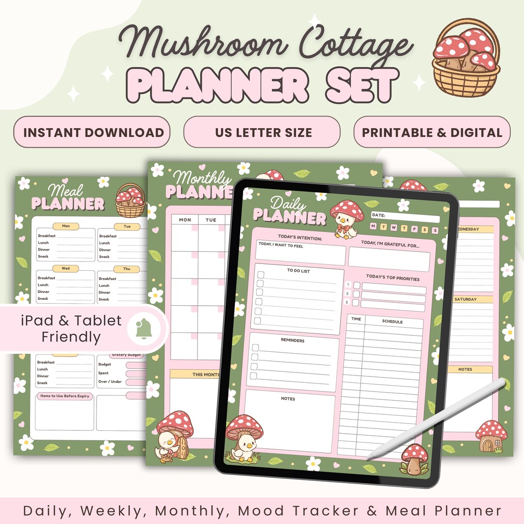 Mushroom Cottagecore Goose Planner Set – Printable & Digital, Daily ...