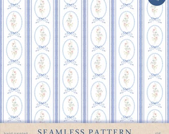 Patrón floral de acuarela azul, estilo Grandmillennial (papel digital)