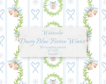 Aquarell Dusty Blue Weihnachtsmuster (JPG Seamless Pattern)