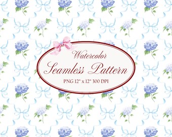 Blaue Hortensie Bögen Nahtloses Muster Kokette Pastell-Blumen-Digital-Papier Preppy Cottagecore großartige jahrtausendealte Kinderzimmer-Baby-Tapete
