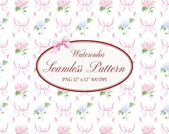 Aquarell Kokette Muster Hortensie Bogen Digitales Papier Toile de Jouy Floral Preppy Cottagecore Grand Millennial Kinderzimmer Baby Tapete