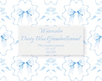 Aquarell Staubblau Schleife Musterdesign, Grandmillennial (Digitaler Download)
