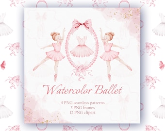 Aquarell Ballett Clipart: Ballerina, Spitzenschuhe, nahtlose Muster (digitaler Download)