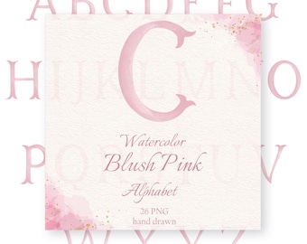 Aquarell Monogramm Buchstaben Hochzeitswappen Alphabet Blush Rosa DIY Crest Baby Initialen Familienwappen PNG Clip Art Babyshower Initials