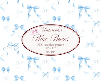 Tapete Blau Baby Tapete Bögen mit Bögen in Aquarell blau und blau Preppy PNG Grandmillennial Stil Tapete für Jungen