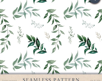 Aquarell botanische Blätter, nahtlose Muster, Textilgewebe, digitales Papier, Blätter, Greenery Scrapbook Papier, Hintergrund, printable Set