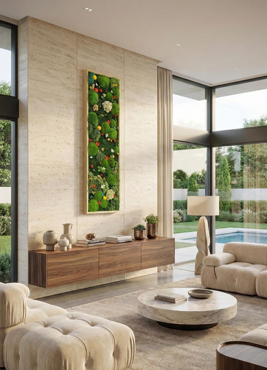 Art mural en mousse stabilisée, vraies plantes momifiées, cadre en bois ...