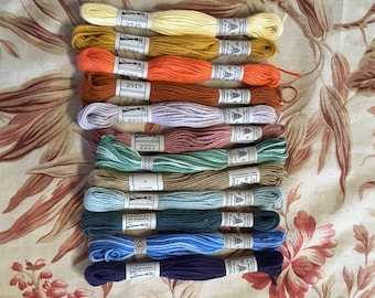 Douze écheveaux de fil à broder en coton français vintage, couleurs mélangées, Dollus-Mieg & Co, couture lente, point de croix, couture, livraison gratuite