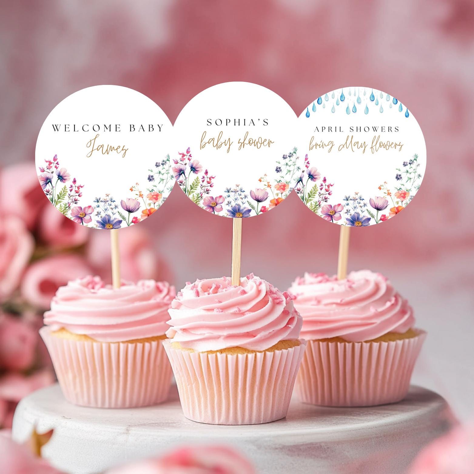 April Topper April Showers Bring May Flowers Baby Shower Cupcake Toppers - Editable ...