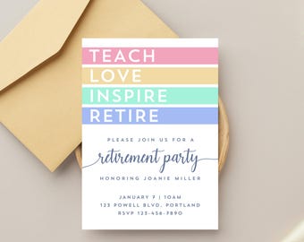 Color Block Teacher Retirement Invitation - Editable Canva Template - Digital Download - Simple & Customizable Retirement Party Invitation