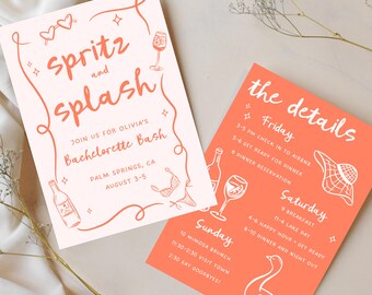 Aperol Spritz Bachelorette Party Invitation: Tropical Theme (Digital Download, 5x7 Canva Template)