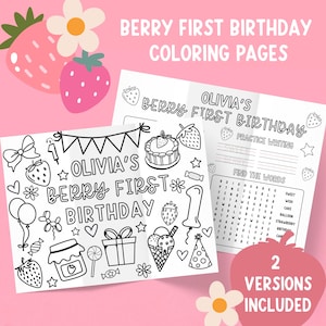 Berry First Birthday Coloring Sheet, Printable Kids Activity, Strawberry Theme Party Favor, Fun Coloring Pages