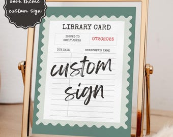 Letreros personalizados para tarjetas de biblioteca, Baby Shower de cuentos, Despedida de soltera temática de libros, Jubilación "Comenzando el siguiente capítulo", Decoración para fiestas temáticas literarias
