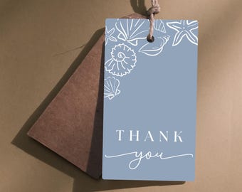 Seashell Baby Shower Gift Tag, Sea you Soon Baby Shower Party Favor Tag, Editable Coastal Gender Neutral Summer Thank You Tag with Seashells