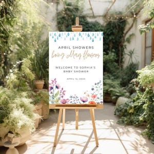 April Showers Bring May Flowers Baby Shower Welcome Sign - Editable Template - Instant Download - Spring Floral Design - Baby Shower Bundle