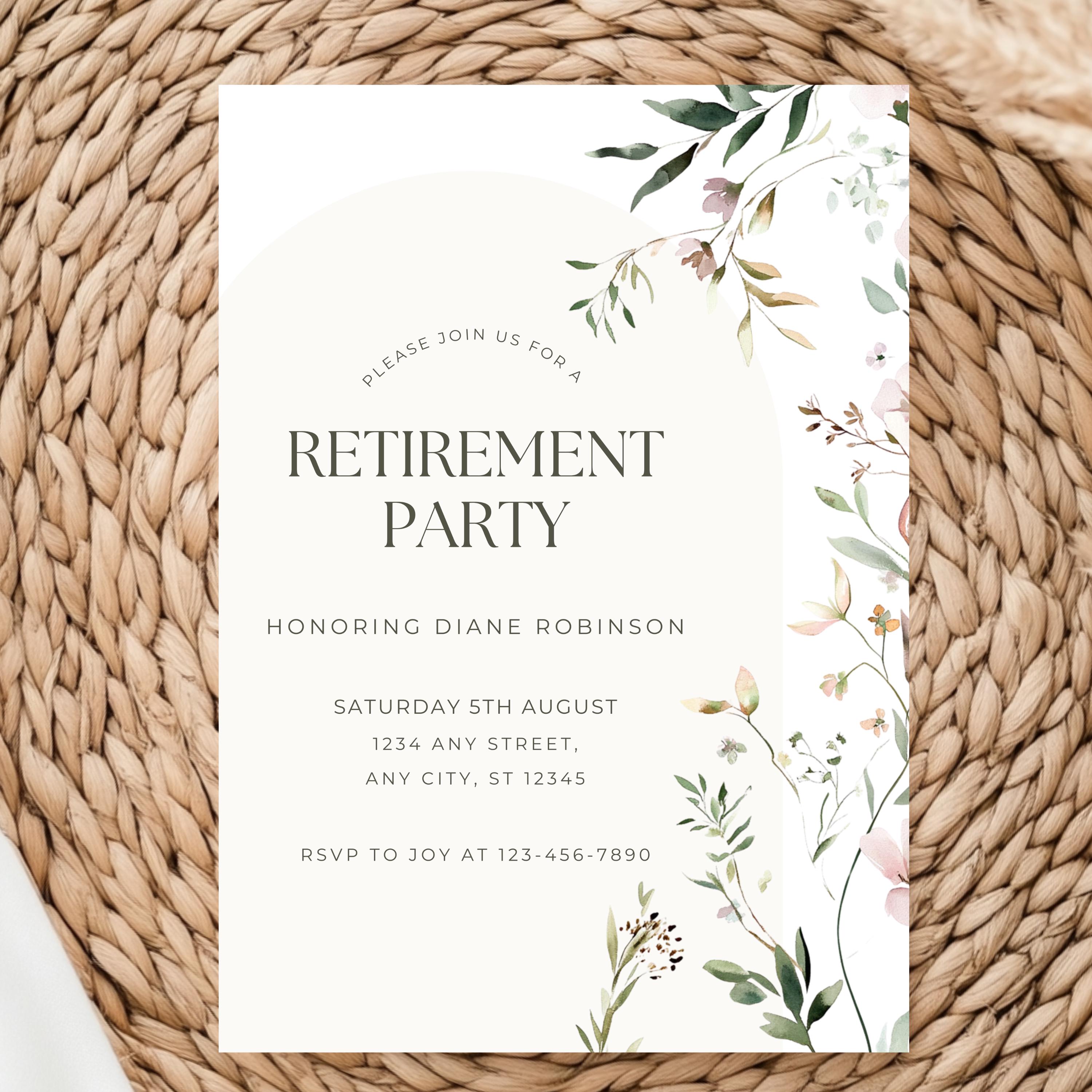 Modello stampabile per festa di pensionamento floreale Blush - Fai da te acquerello Blush Pink Peony Garden Rose Retirement Evite - Invito modificabile WP65 - Italia