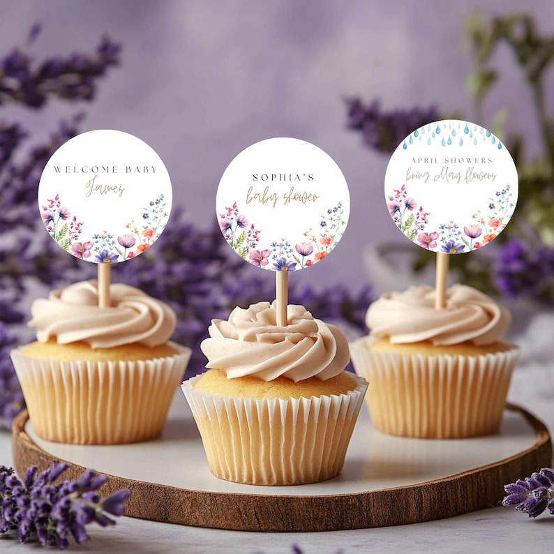 April Topper April Showers Bring May Flowers Baby Shower Cupcake Toppers - Editable ...