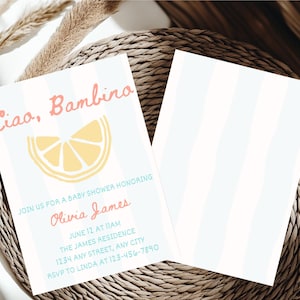 Ciao Bambino Shower Invite, Editable Italian Invitation Template, Digital Download, Ciao Baby Theme Design, Mediterranean Baby Shower