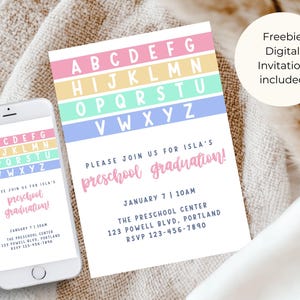 Alphabet Preschool Graduation Invitation 2025, PreK Grad Invite, Printable Editable Invite, Digital Download, Customizable Template for Kids