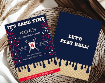 Drip Invitation, Editable Baseball Birthday Party Template, Printable Invite, Customizable Design, Instant Download