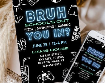 Invitation à la sortie de l'école Bruh, Invitation modifiable à la piscine, modèle de téléchargement numérique pour la célébration de fin d'année, Bruh You In Summer Evite