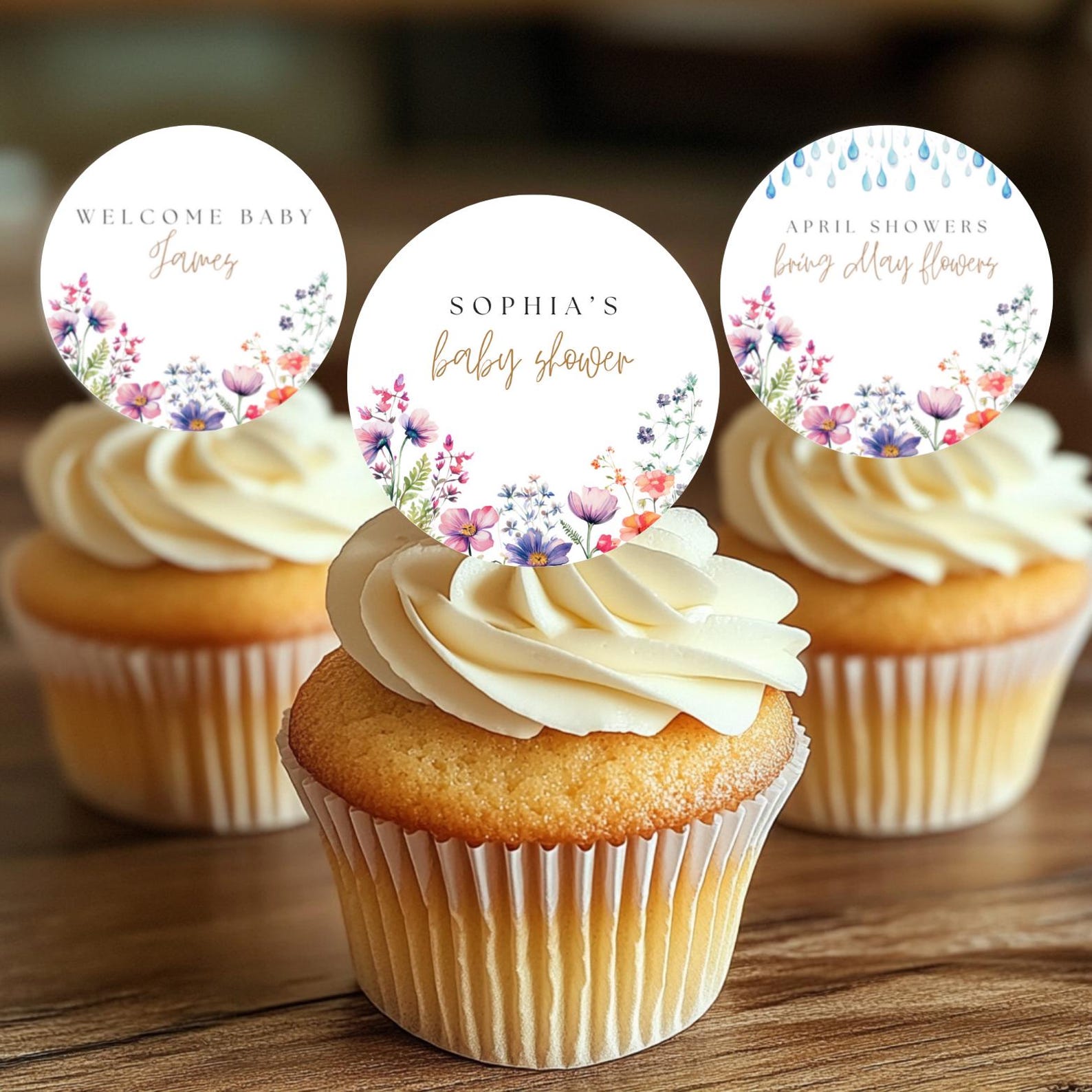 April Topper April Showers Bring May Flowers Baby Shower Cupcake Toppers - Editable ...