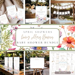 April Showers Bring May Flowers Baby Shower Bundle - Editable Template - Instant Download - Spring Shower Invitation, Games, Decor, & Favors