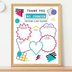 Cadeau de fin d'année pour enseignant, thème des années 90 à imprimer, carte de remerciements pour enseignant, cadeau personnalisé pour enseignant, note d'appréciation