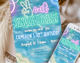 Peace Out Single Digits Invitation Pool Party, Editable 10th Birthday Boy Invite, Digital Download, Editable Peace Out Single Digits Evite