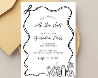 Nurse Graduation Invitation - Editable Black Bow RN Grad Announcement - Coquette RN Invite Template - Modern Nursing Grad Invite with Bow