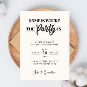 Housewarming uitnodiging digitale, minimalistische housewarming uitnodiging grappige, bewerkbare canvassjabloon, digitale download, moderne housewarming party
