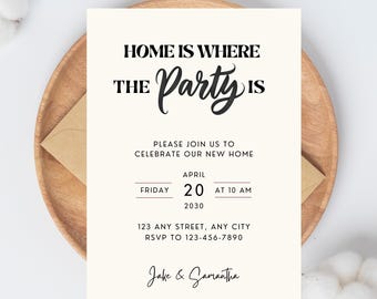 Housewarming Invitation Digital, Minimalist Housewarming Invite Funny, Editable Canva Template, Digital Download, Modern Housewarming Party