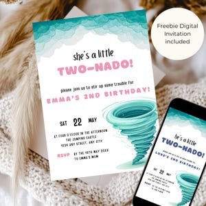Twister Birthday Invite, Editable Tornado Party Template, Storm Theme Kids Invitation, Instant Download Design, Two-Nado Gender Neutral BDay