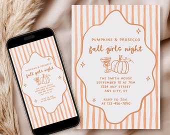 Fall Themed Girls Night Invitation, Pumpkins and Prosecco Girls Night, All Things Fall Invitation, Autumn Pumpkin Carving Moms Night Out MNO