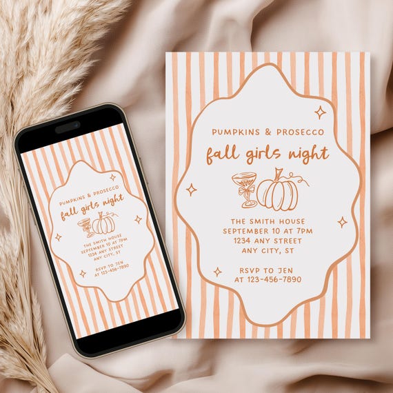 Fall Themed Girls Night Invitation, Pumpkins and Prosecco Girls Night, All Things Fall Invitation, Autumn Pumpkin Carving Moms Night Out MNO
