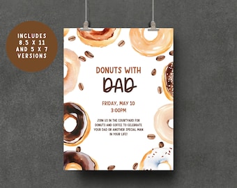 Donuts with Dad Template, Editable Invitation for Father's Day, Instant Download Flyer for School Events, Donuts and Coffee with Dads Flyer