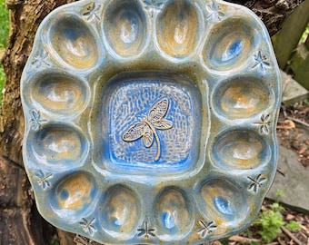 Deviled Egg / Hard Boiled Egg / Egg Serving Plate / Egg Tray / Eggs / Turquoise / Dragonfly / Dragonflies