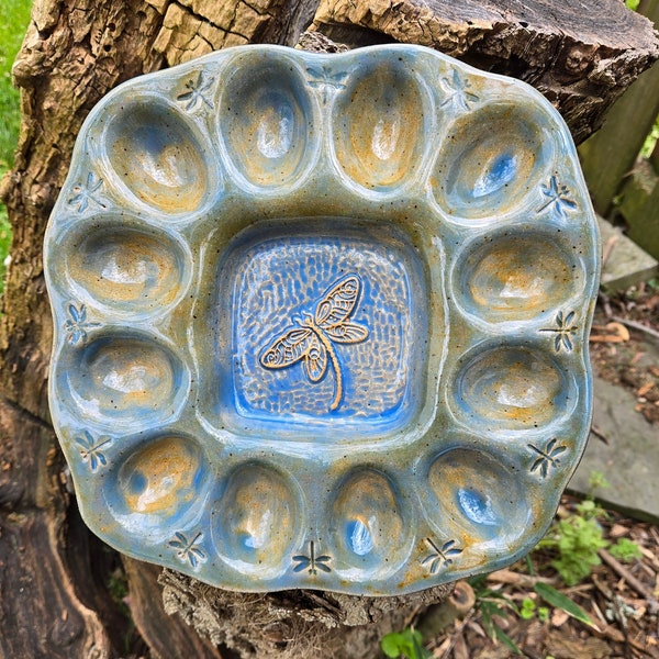 Deviled Egg / Hard Boiled Egg / Egg Serving Plate / Egg Tray / Eggs / Turquoise / Dragonfly / Dragonflies