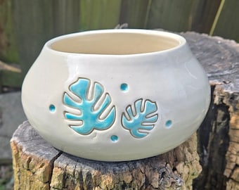 Cocker Spaniel Water Bowl / Spaniel Bowl / Long Ears / Handmade / Turquoise / Monstera