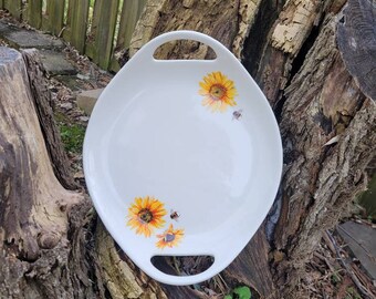 Large Tray with Handles / Sunflowers / Bees