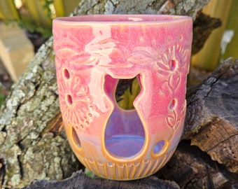 Votive, Candle Holder, Cat, Butterfly, Pink, Orchid Pot