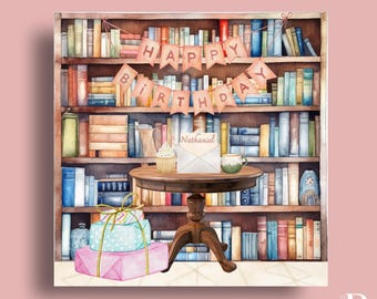Personalised Book Lover Birthday Card | Cosy Bookshop Theme