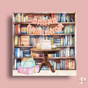Personalised Book Lover Birthday Card | Cosy Bookshop Theme