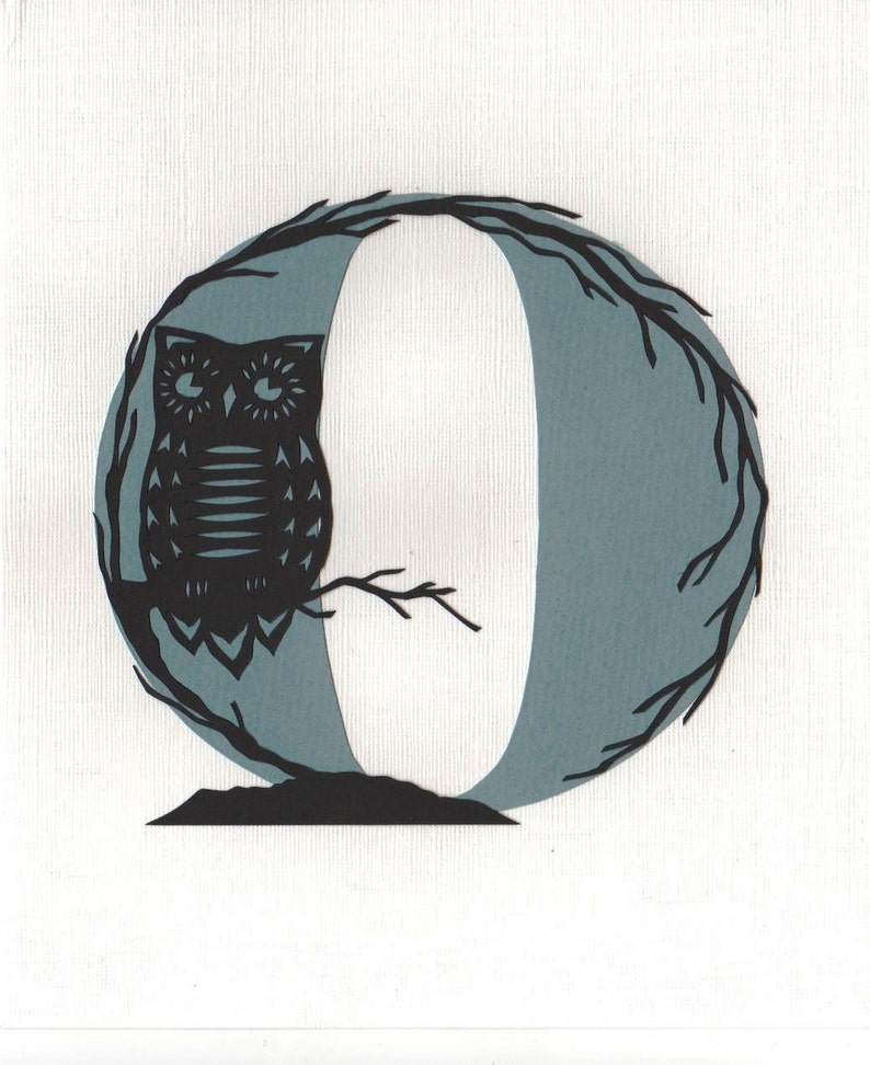 O is for owl original papercut art image 1