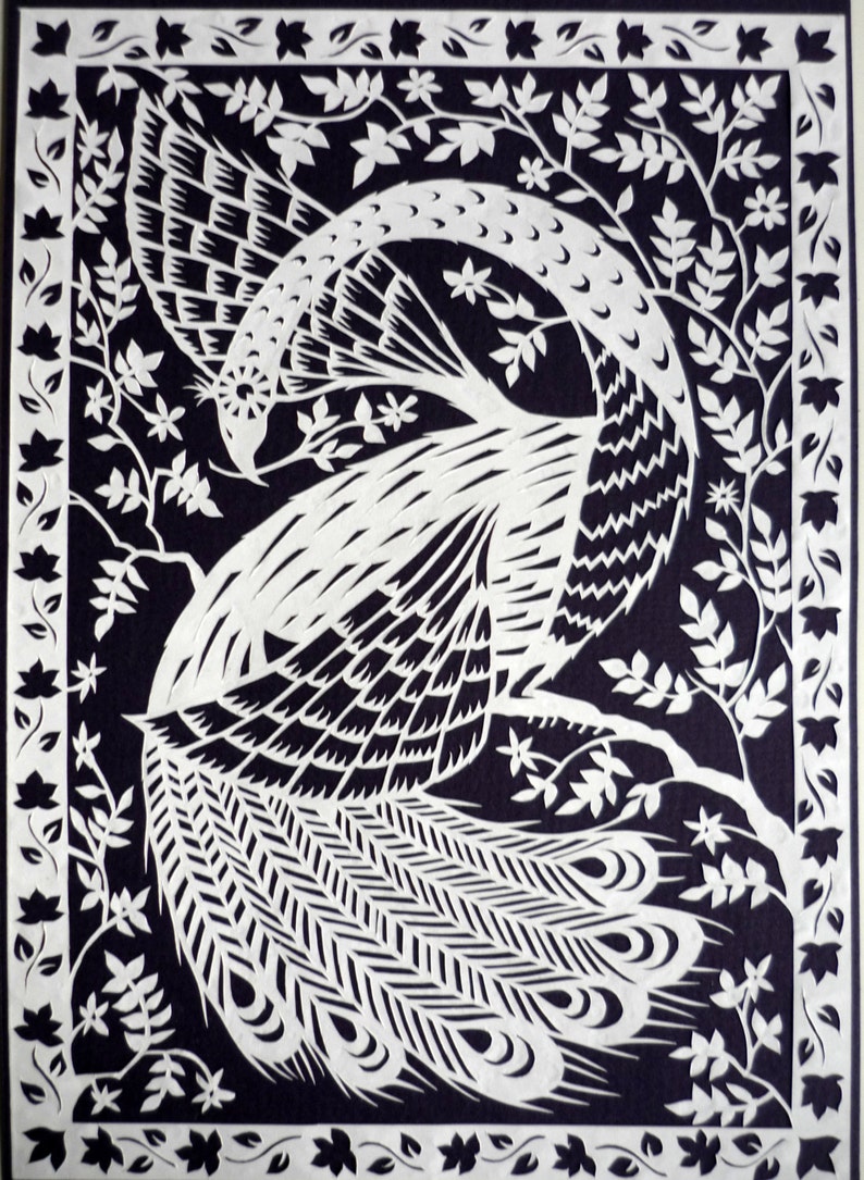 White Peacock Original Papercut Art image 1