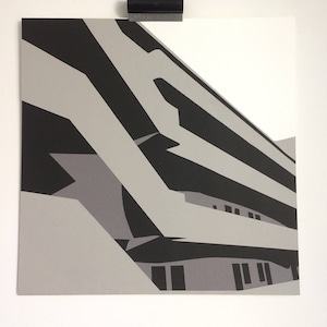Edificio de Isokon en gris - handcut Original papel obra