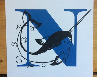 N is for Narwhale - Original Papercut Art
