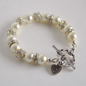 Wedding jewelry, flower girl pearl and rhinestone bracelet, flower girl jewelry, wedding bracelet